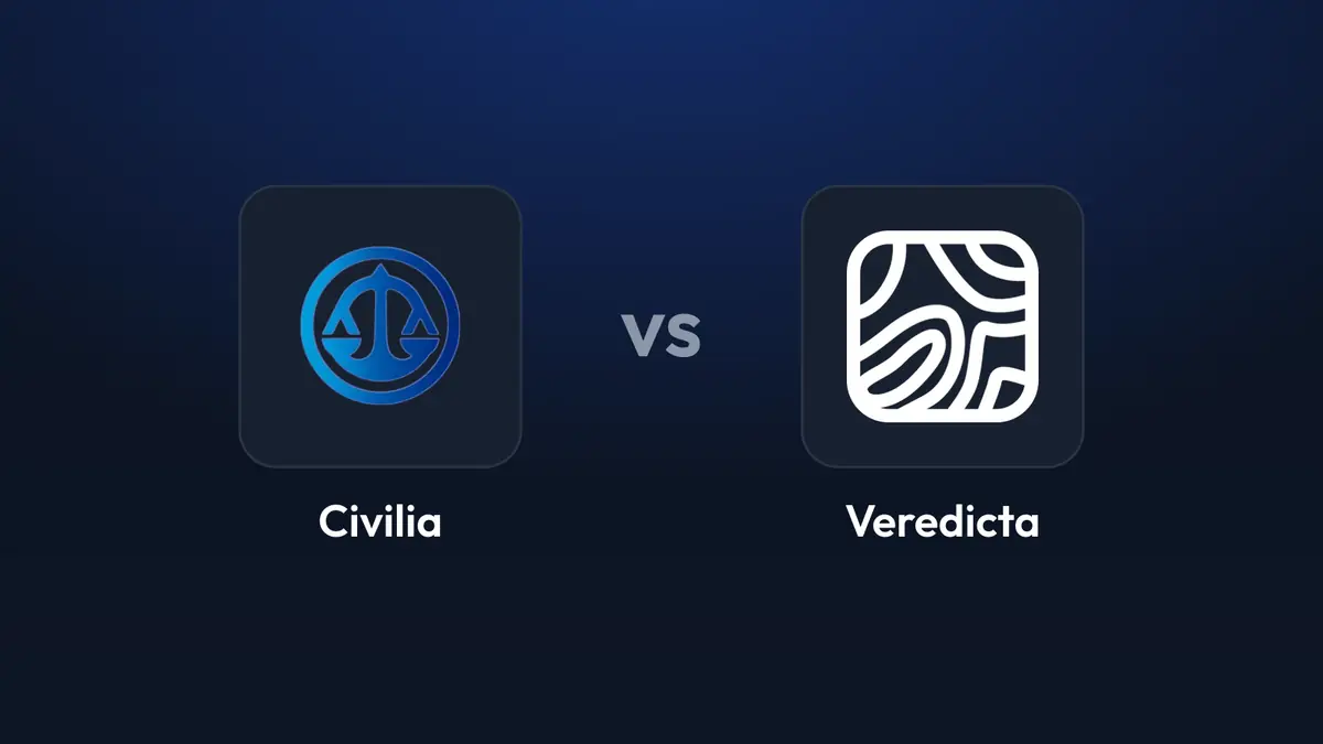 Logo de Civilia frente al isotipo de Veredicta, separados por la palabra vs
